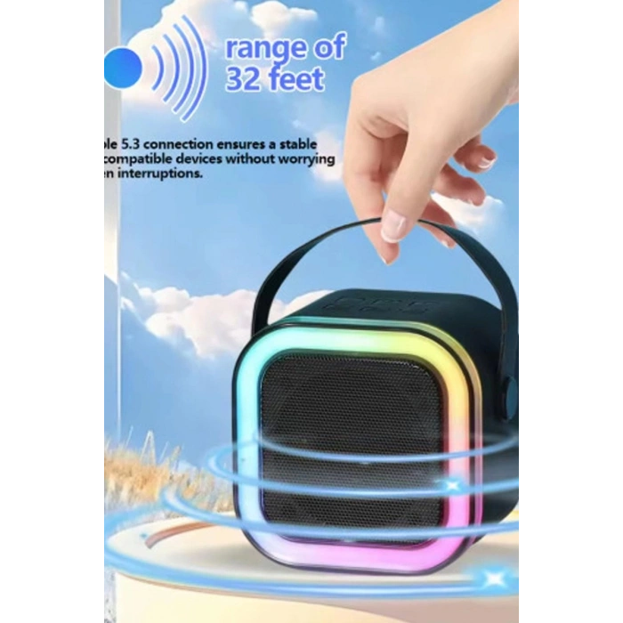 Karaoke Kablosuz Hoparlör Mikrofonlu Rgb Işıklı Bluetooth Spe Tf Kart/usb Siyah
