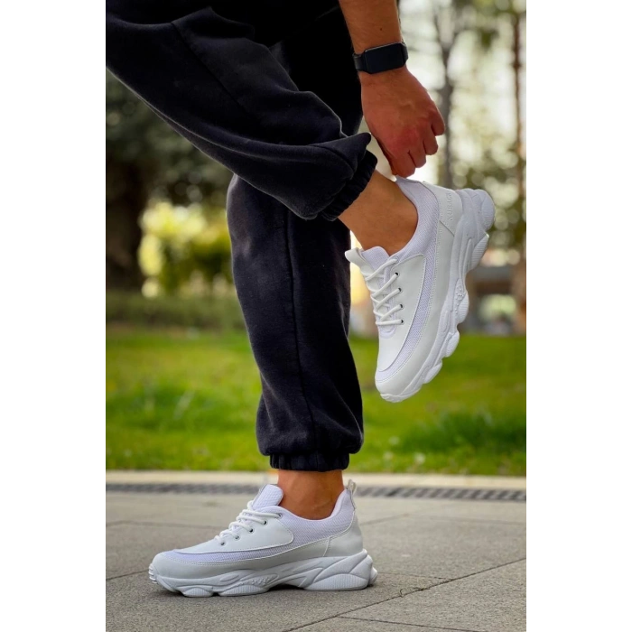 KB-707    Beyaz Cilt Yüksek Taban Bağcıklı Günlük Erkek Ayakkabı