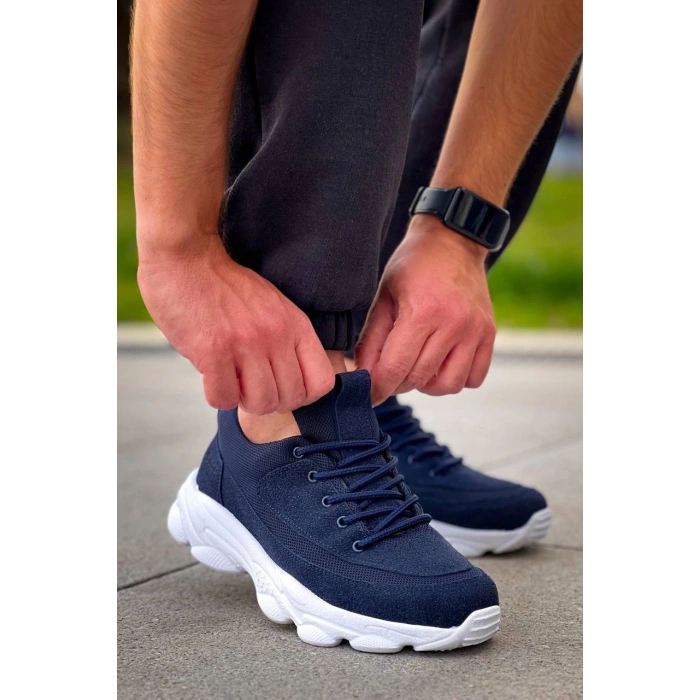 KB-707   Lacivert Süet Yüksek Taban Bağcıklı Günlük Erkek Ayakkabı