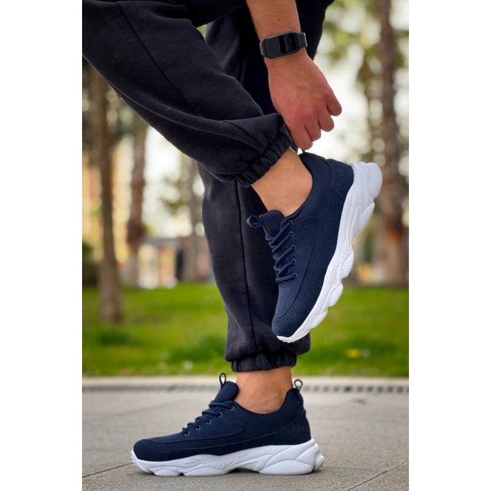 KB-707   Lacivert Süet Yüksek Taban Bağcıklı Günlük Erkek Ayakkabı