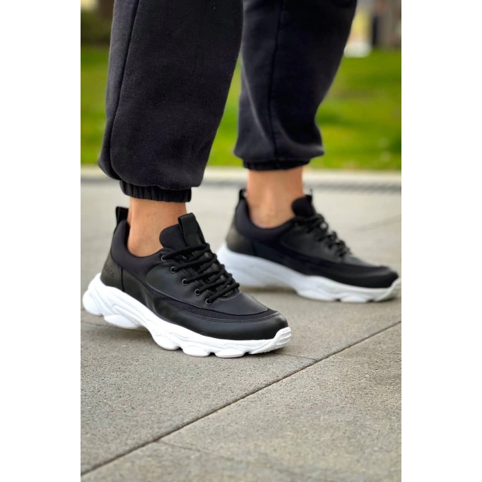 KB-707   Siyah Cilt Yüksek Taban Bağcıklı Günlük Erkek Ayakkabı