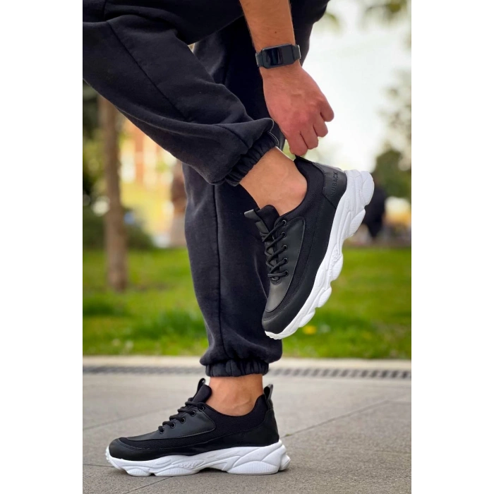 KB-707   Siyah Cilt Yüksek Taban Bağcıklı Günlük Erkek Ayakkabı