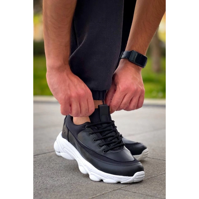 KB-707   Siyah Cilt Yüksek Taban Bağcıklı Günlük Erkek Ayakkabı