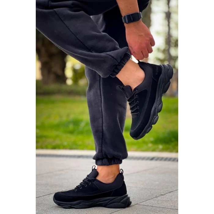 KB-707    Siyah Süet Siyah Yüksek Taban Bağcıklı Günlük Erkek Ayakkabı