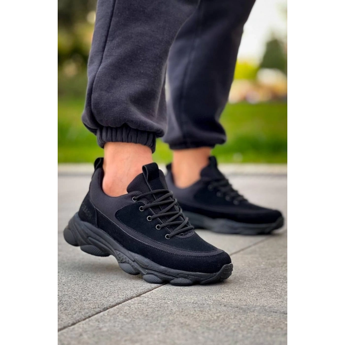 KB-707    Siyah Süet Siyah Yüksek Taban Bağcıklı Günlük Erkek Ayakkabı