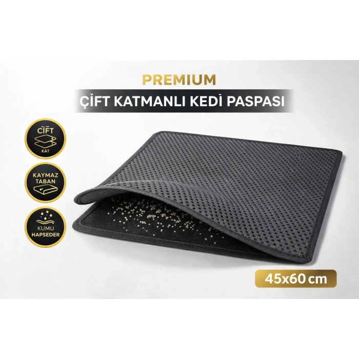 Kedi Elekli Tuvalet Önü Kum Tutucu Paspas  45 cm - 60 cm Gri