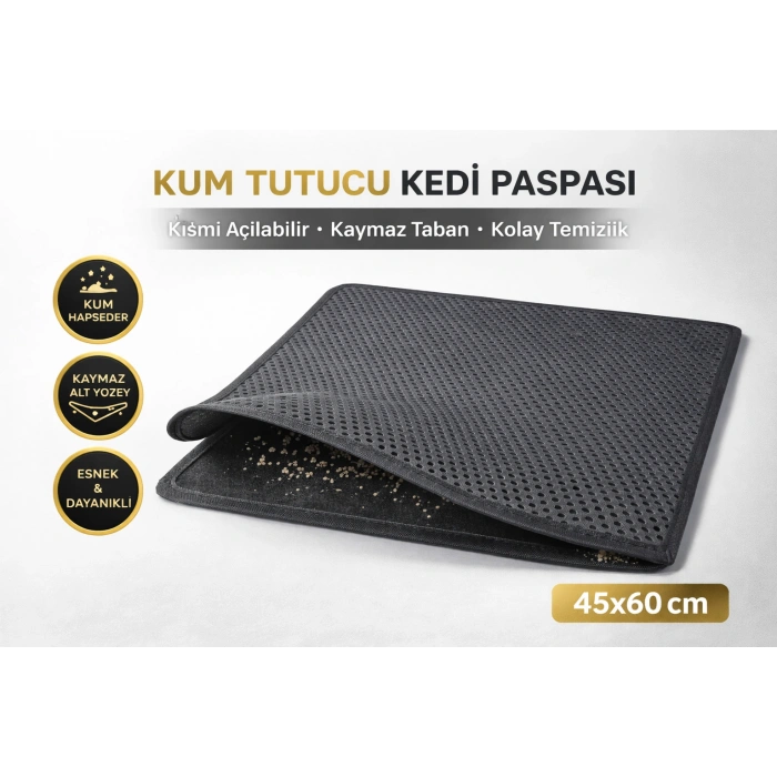 Kedi Elekli Tuvalet Önü Kum Tutucu Paspas  45 cm - 60 cm Gri