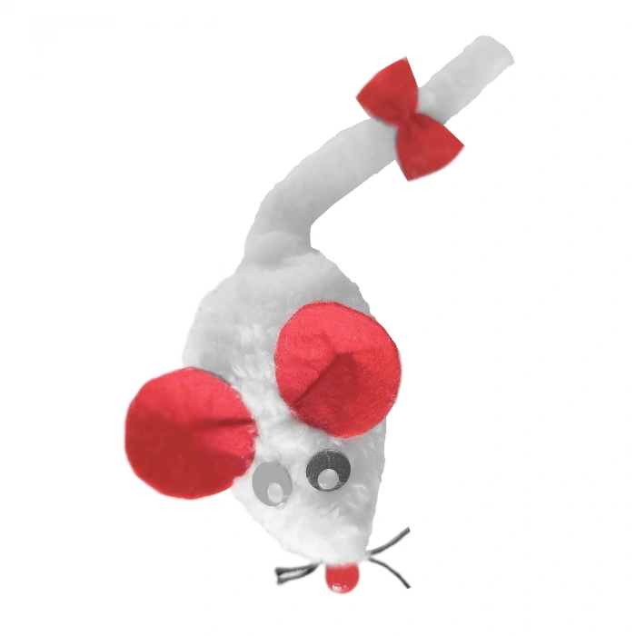 Kedi Oyuncağı Bıyıklı Peluş Fare 4,5 x 6-15 cm Beyaz