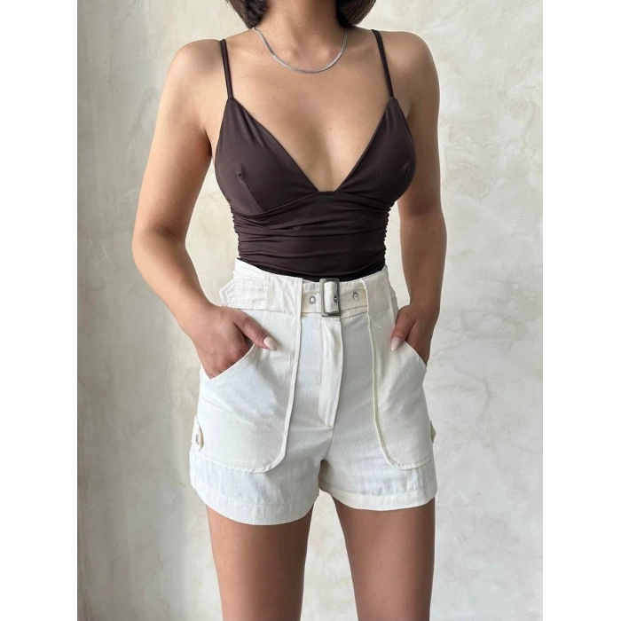 Kemer detaylı gabardin şort  s25289