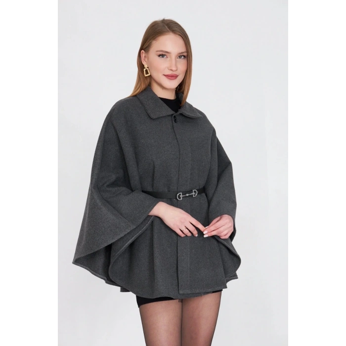 Kemerli kaşe panço antrasit pt