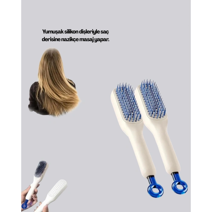 Kendini Temizleyen Ergonomik Saç Tarağı – ABS Gövde, Silikon Diş
