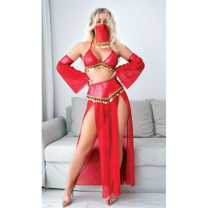 Kırmızı Peçeli Seksi Dansöz Kostümü