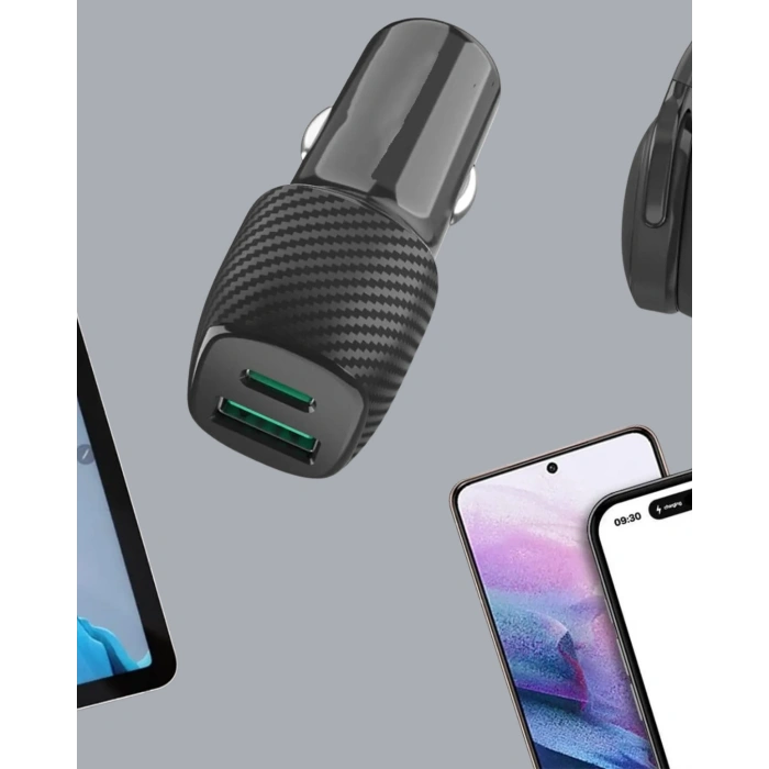 Kompakt Tasarımlı TypeC + USB Girişli Araç Şarj Başlığı