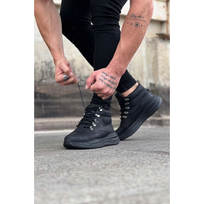 Kömür Cilt Yüksek Taban Yarım Bilek Bot