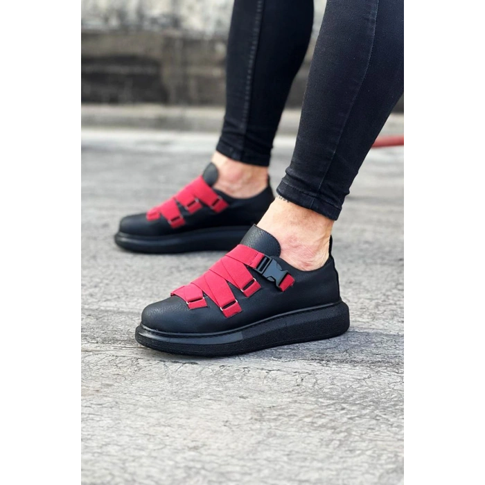 Kömür Kırmızı Erkek Yüksek Taban  Ayakkabı