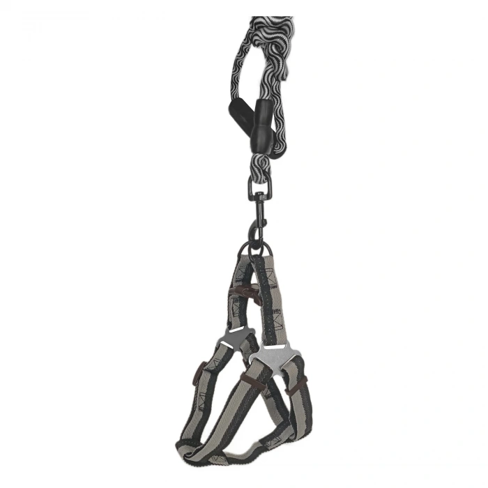 Köpek Göğüs Tasma Seti Daa Desenli 1.5 cm*35-48 cm Siyah-Beyaz