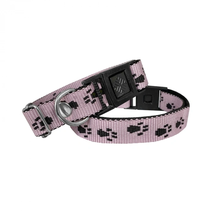 Köpek Tasması Patili Dokuma 2 cm - Min: 30 cm - Max: 50 cm Açık Pembe