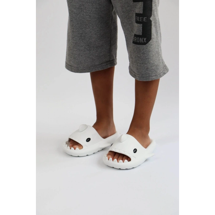 Köpekbalığı Beyaz Unisex Tam Ortopedik Terlik Shark Slides Cuk