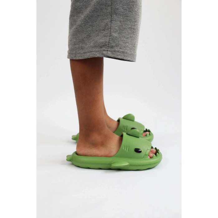 Köpekbalığı Haki Unisex Tam Ortopedik Terlik Shark Slides