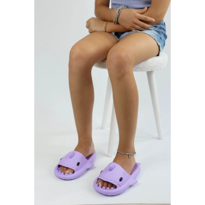 Köpekbalığı Mor Unisex Tam Ortopedik Terlik Shark Slides