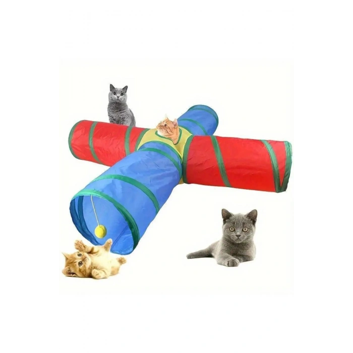 KP 4 Yollu Kedi Tüneli Katlanır Gökkuşağı Kedi Köpek Oyun Tüneli Evcil Hayvan Oyun Tüneli 125 cm