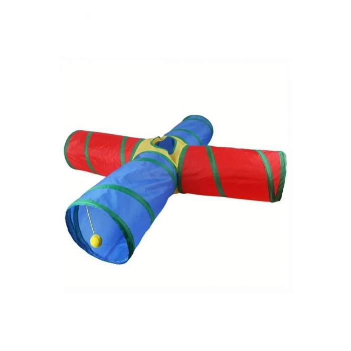 KP 4 Yollu Kedi Tüneli Katlanır Gökkuşağı Kedi Köpek Oyun Tüneli Evcil Hayvan Oyun Tüneli 125 cm