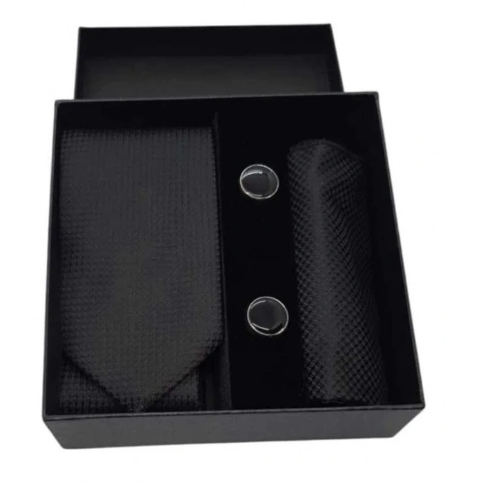 Krat Düğme Set Siyah Desenli Krat Mendil Kol Düğmesi Özel Set