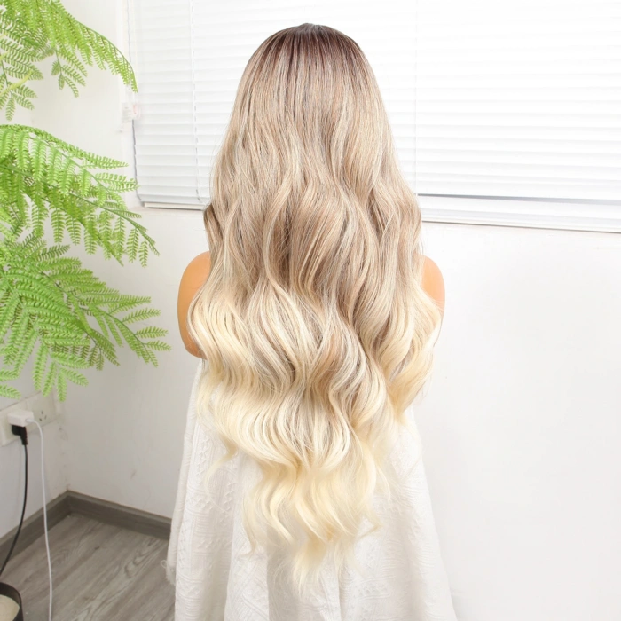 Kumral Platin Ombre  ve Röfleli Fiber Sen Geniş Daalı Tül Peruk