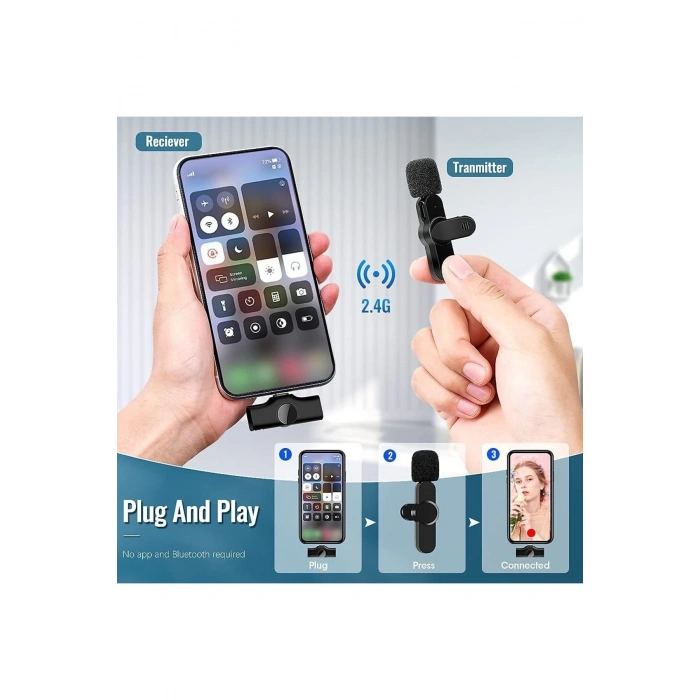 Lightning Girişli Iphone Uyumlu Ikili Kablosuz Yaka Mikrofonu Youtube Facebook Tiktok Vlog (  )