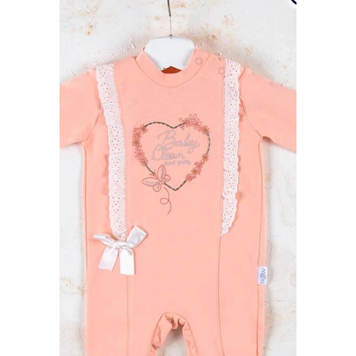Love Kalp Nakışlı % 100 Pamuk Kız Bebek Tulumu