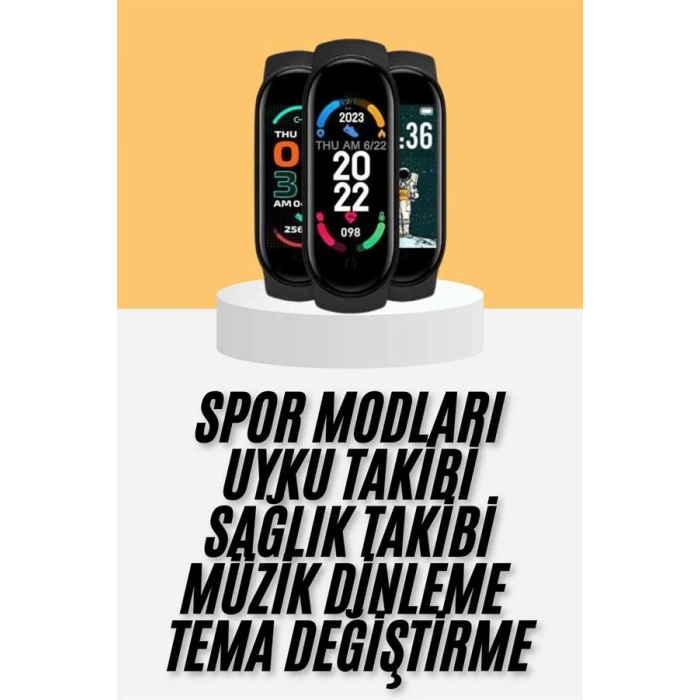 M6 Akıllı Bileklik Siyah Adımsayar Spor Takibi Android ve İOS Uyumlu