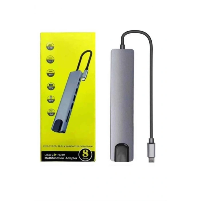 Macbook Pro/air Uyumlu USB TypeC 8 In 1 Hub Dönüştürücü Çevirici Çoklayıcı USB Hdmı Micro Sd 8 Girişli
