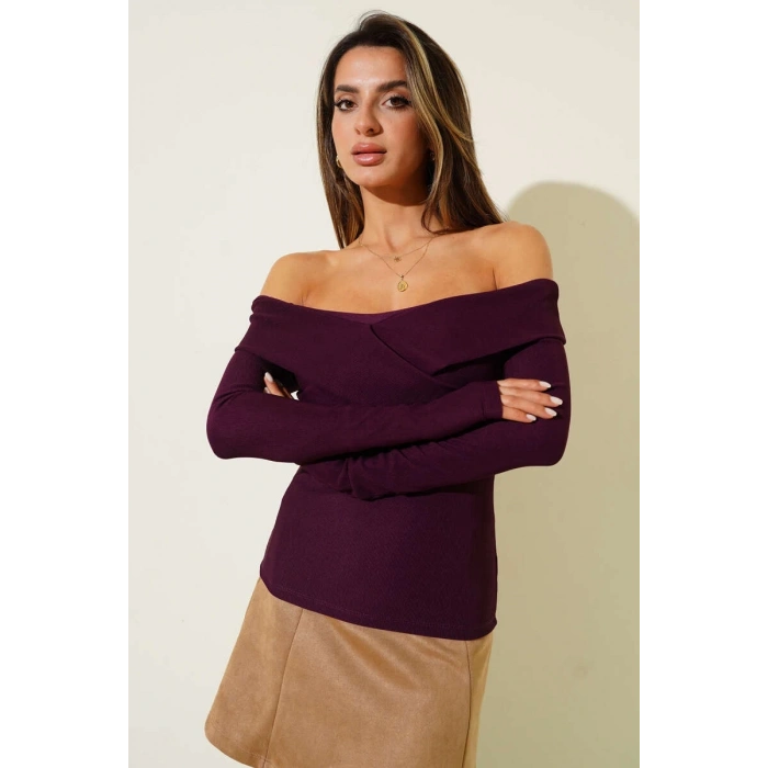 Madonna Çapraz Yaka Bluz mürdüm