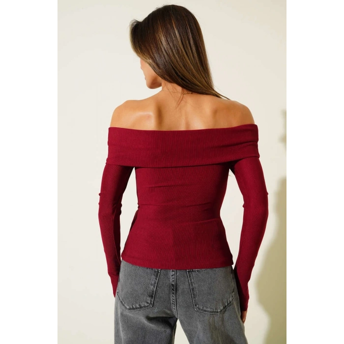 Madonna Yaka Düğmeli Bluz bordo
