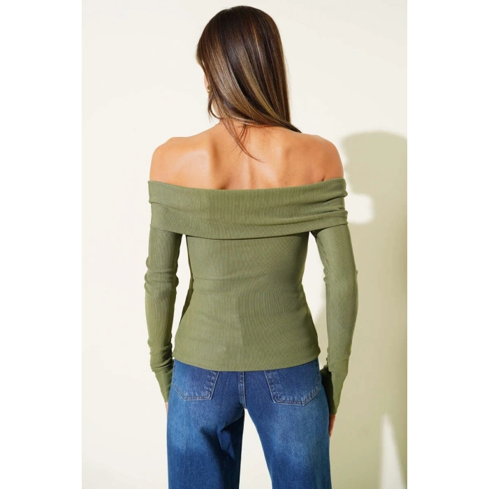 Madonna Yaka Düğmeli Bluz yeşil