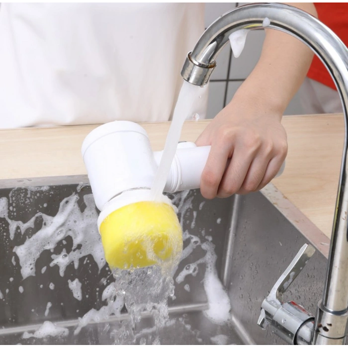 Magic Brush 5 in 1 Kablosuz Şarjlı Temizlik Fırçası | Çok Amaçlı Döner Başlıklı Elektrikli Banyo, Mutfak ve Fayans Temizleme Seti