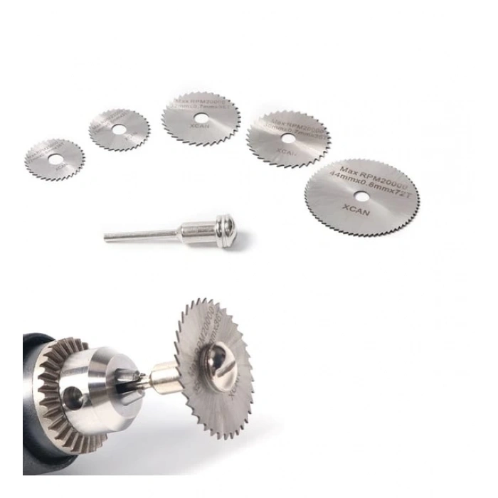 Metal 6 Parça Mini Matkap Ucu Ahşap Kesme Yuvarlak Çelik Bıçak Disk Testere Seti Kiti (  )