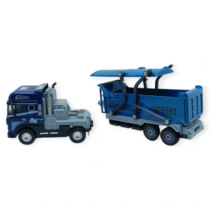 Metal Tır 1:24 - Sesli Işıklı Taşıyıcı Dorseli Tır 30 cm - Lacivert - 1 ADET