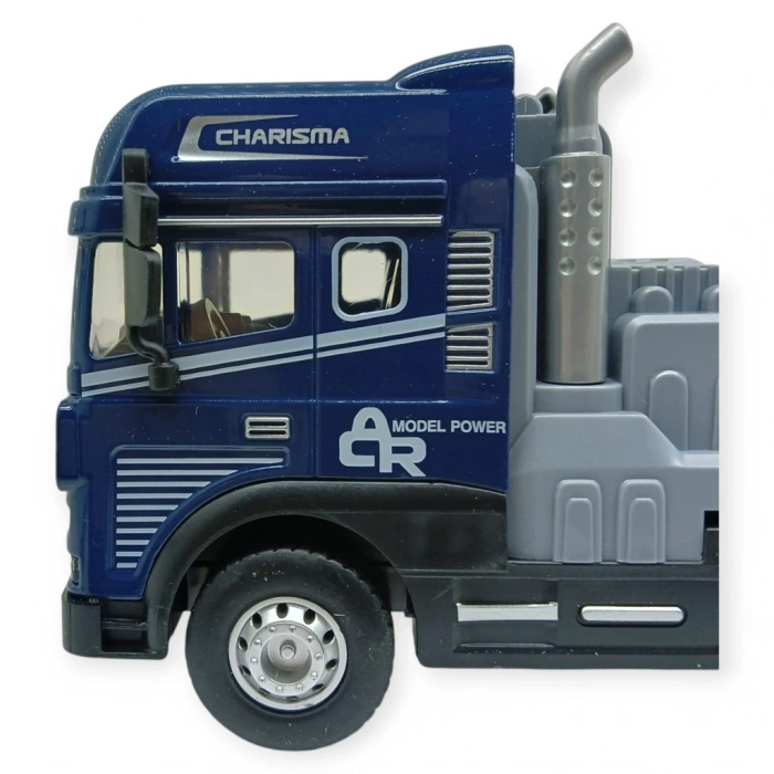 Metal Tır 1:24 - Sesli Işıklı Taşıyıcı Dorseli Tır 30 cm - Lacivert - 1 ADET