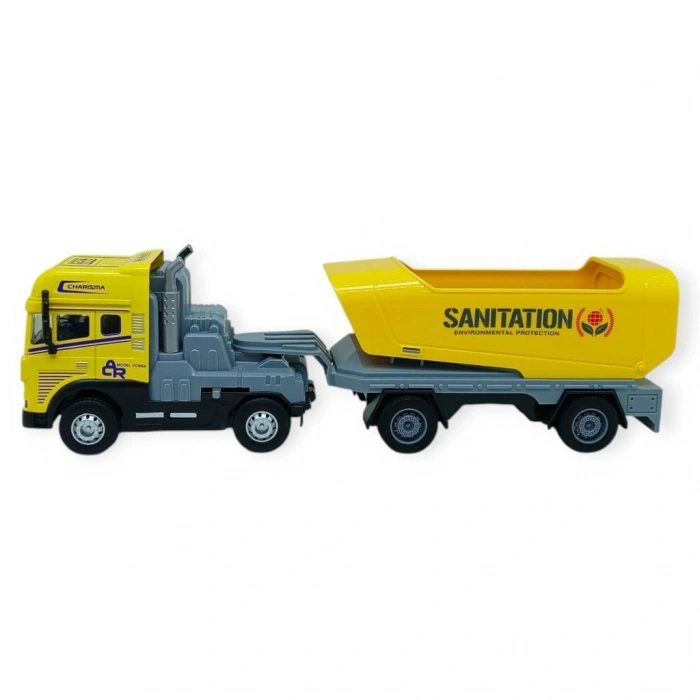 Metal Tır 1:24 - Sesli Işıklı Taşıyıcı Dorseli Tır 30 cm - Sarı - 1 ADET