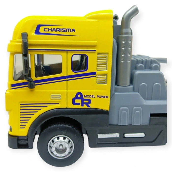 Metal Tır 1:24 - Sesli Işıklı Taşıyıcı Dorseli Tır 30 cm - Sarı - 1 ADET