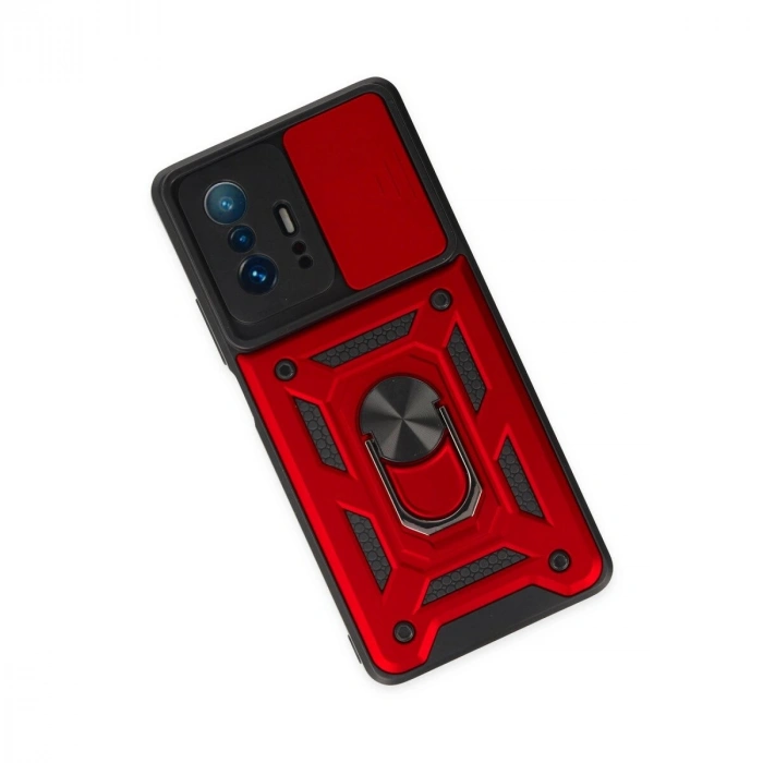 Mi 11t Pro Kılıf Pars Lens Yüzüklü  - Kırmızı