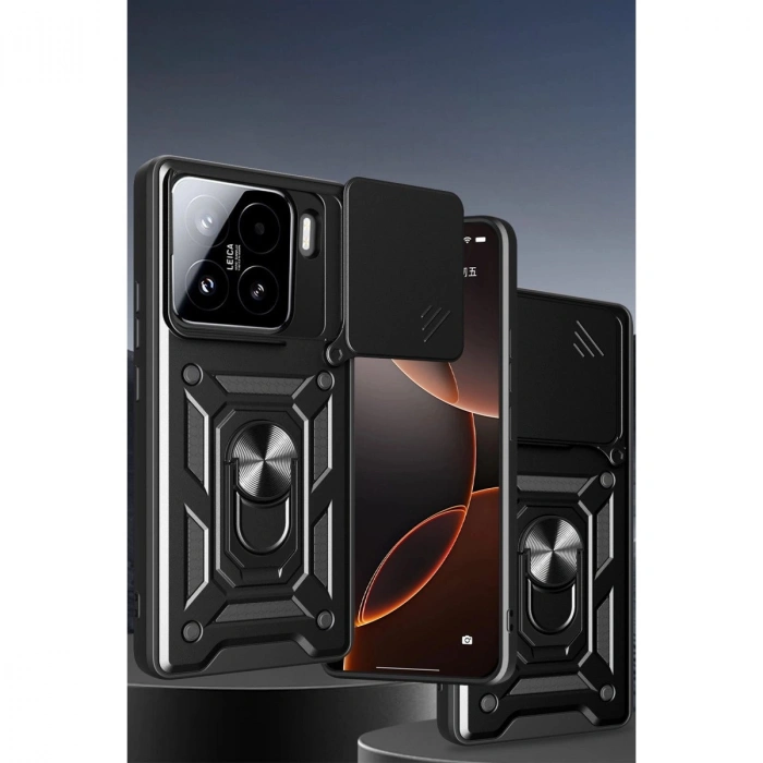 Mi 15 Pro Kılıf Pars Lens Yüzüklü  - Siyah