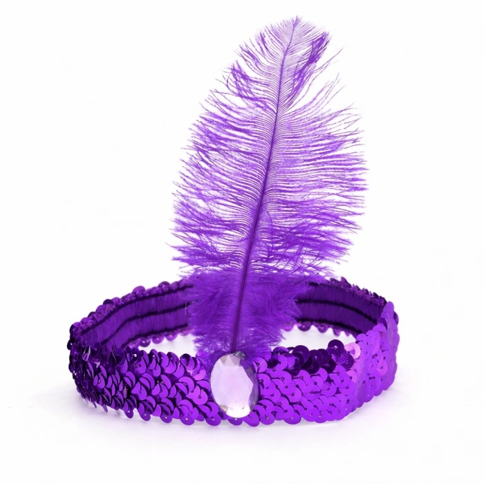 Mor Tüylü Retro Çarliston  Bandı - 70-80-90’lar Parti Tacı