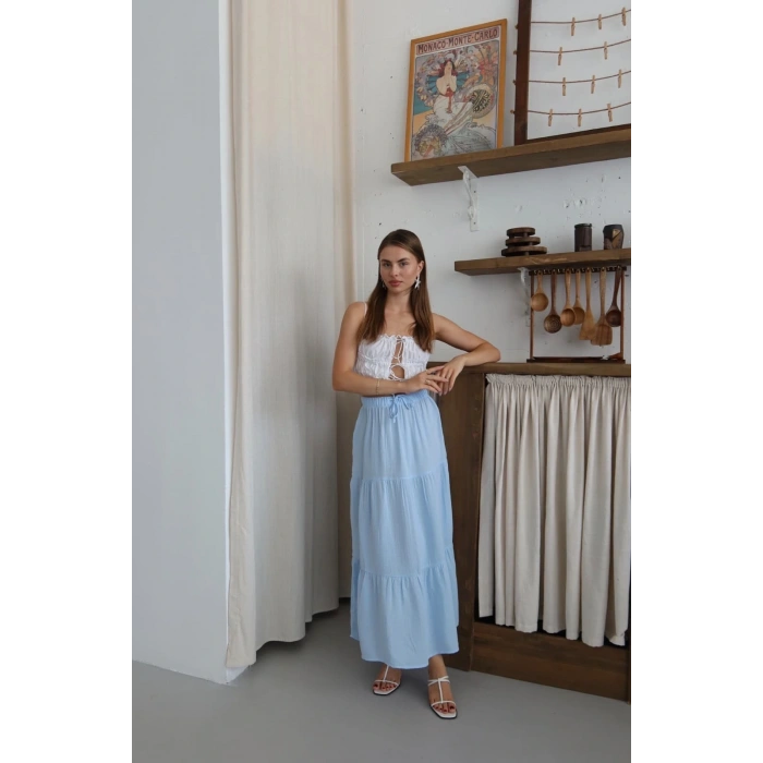 Müslin kumaş keten uzun etek mvi pt