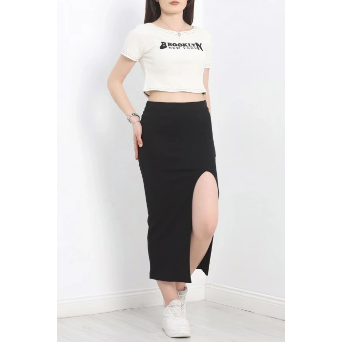 Nakışlı etekli takım siyah beyaz s3899