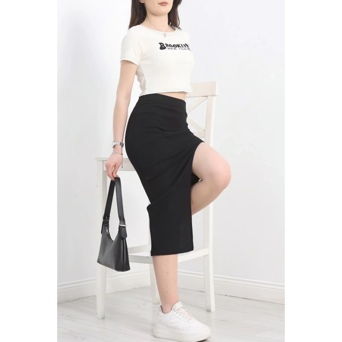 Nakışlı etekli takım siyah beyaz s3899