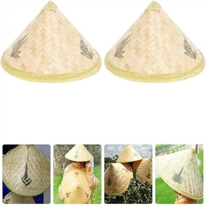 Naturel Renk Cambodia Kambyalı Vietnam Şapkası PVC Hasır