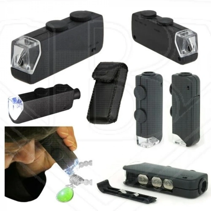 NikulaMini 60x 100x Zoom Lens Odak Takı Led Cep Mikroskop Büyüteç (  )