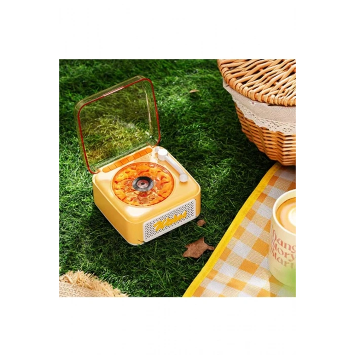 Nostalji Mini Plak Görünümlü Ralu Bluetooth Hoparlör 3d Ses Daası Retro Müzik Plak Sarı